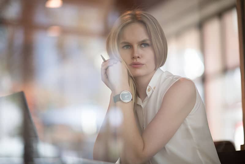 worried woman looking away