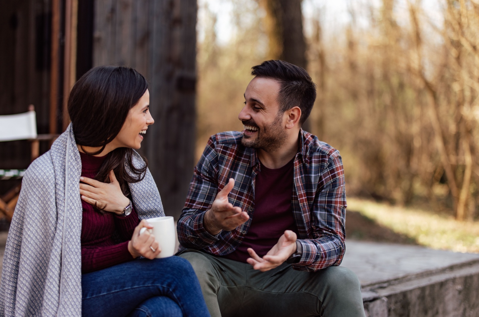 couple smiling and talking