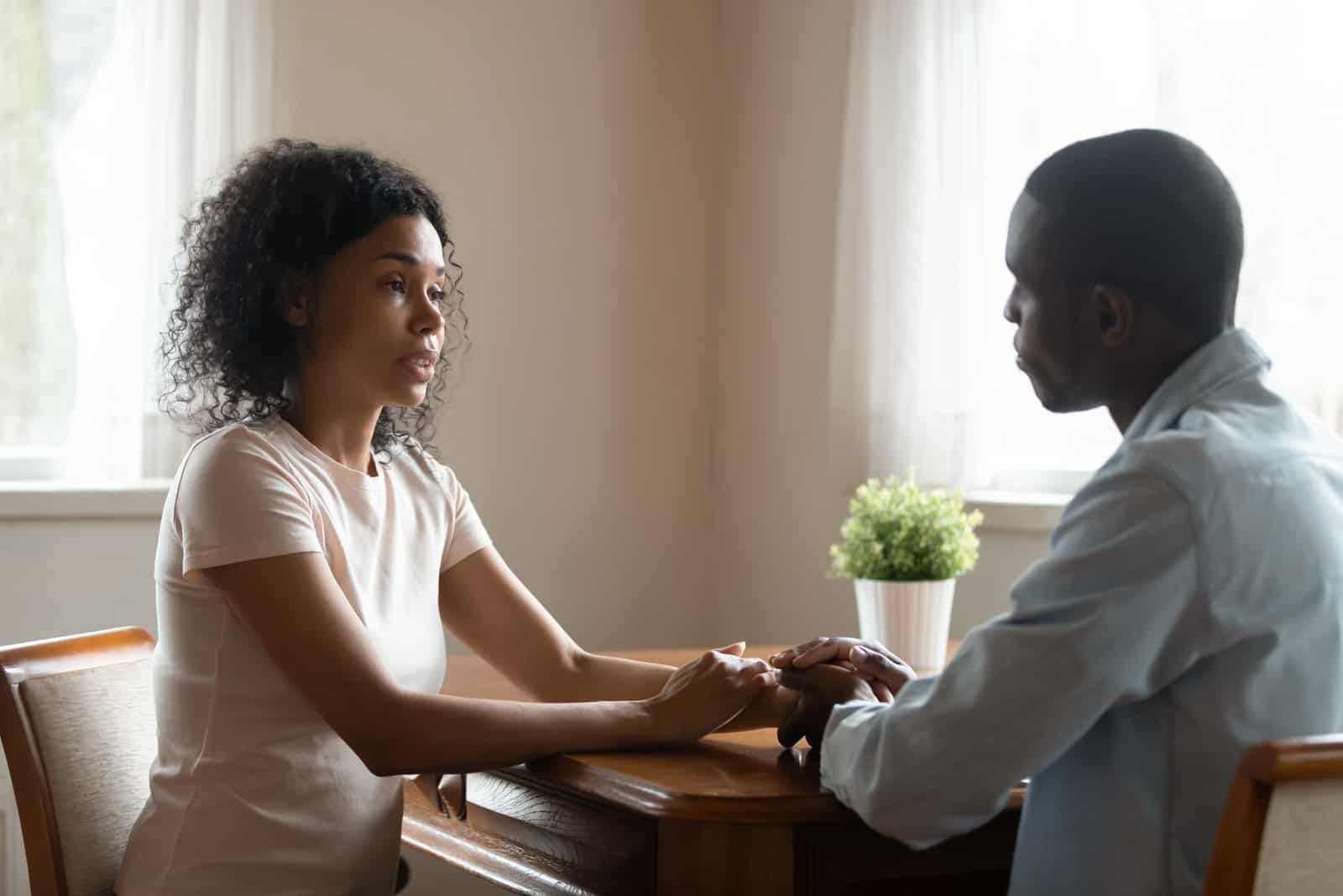 calm couple having a serious conversation